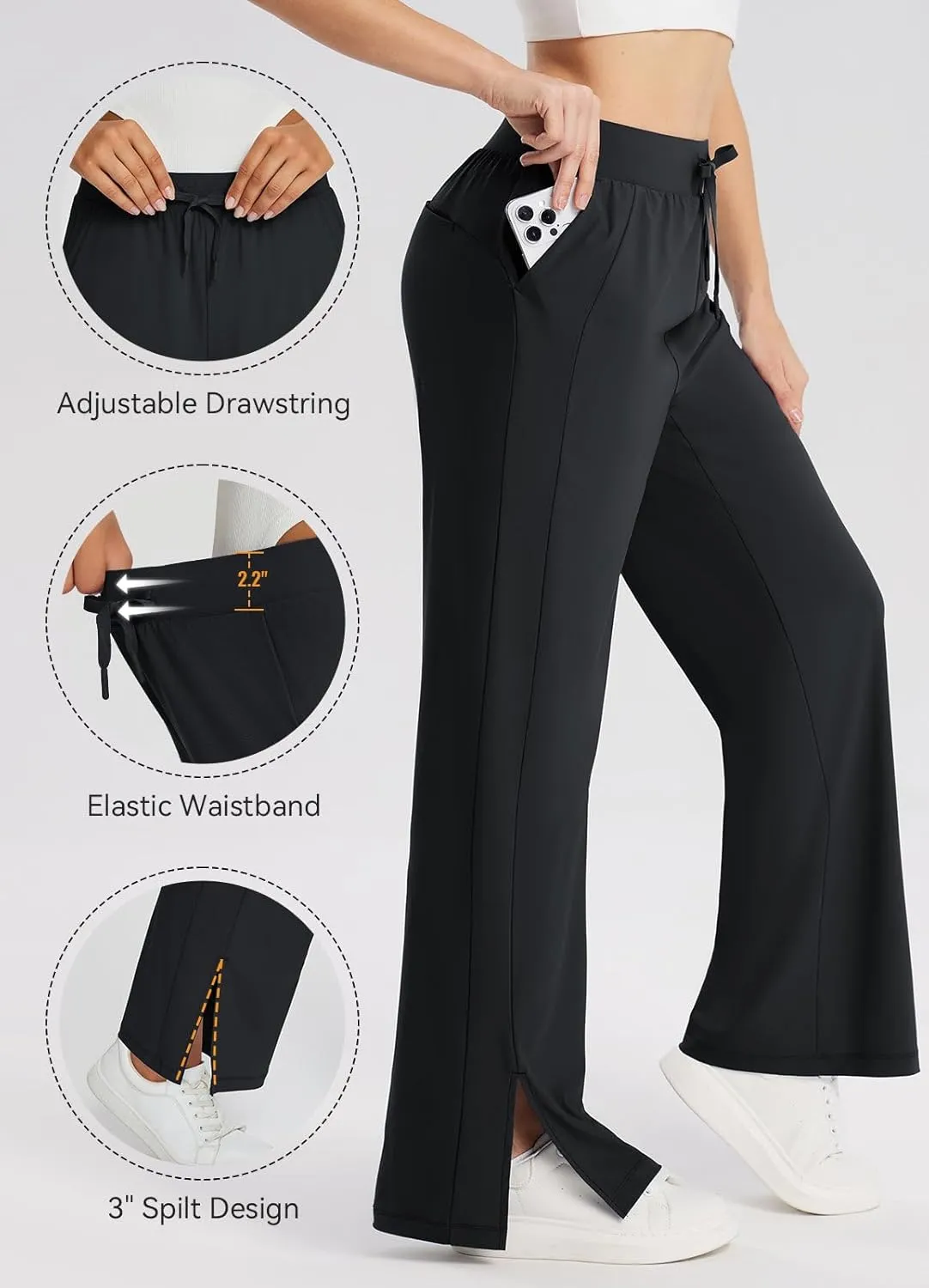 baleaf Women's Wide Leg Sweatpants Loose Drawstring Lounge Yoga Pants with Pocket High Waist Dress Pants UPF50  Causal Summer