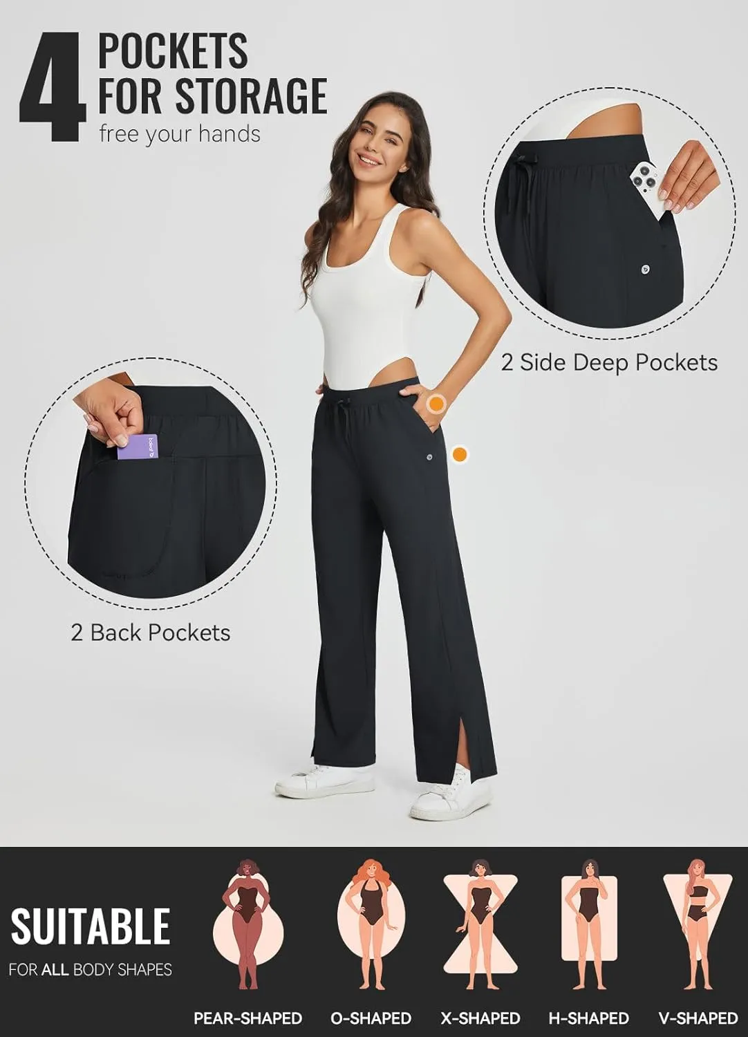 baleaf Women's Wide Leg Sweatpants Loose Drawstring Lounge Yoga Pants with Pocket High Waist Dress Pants UPF50  Causal Summer