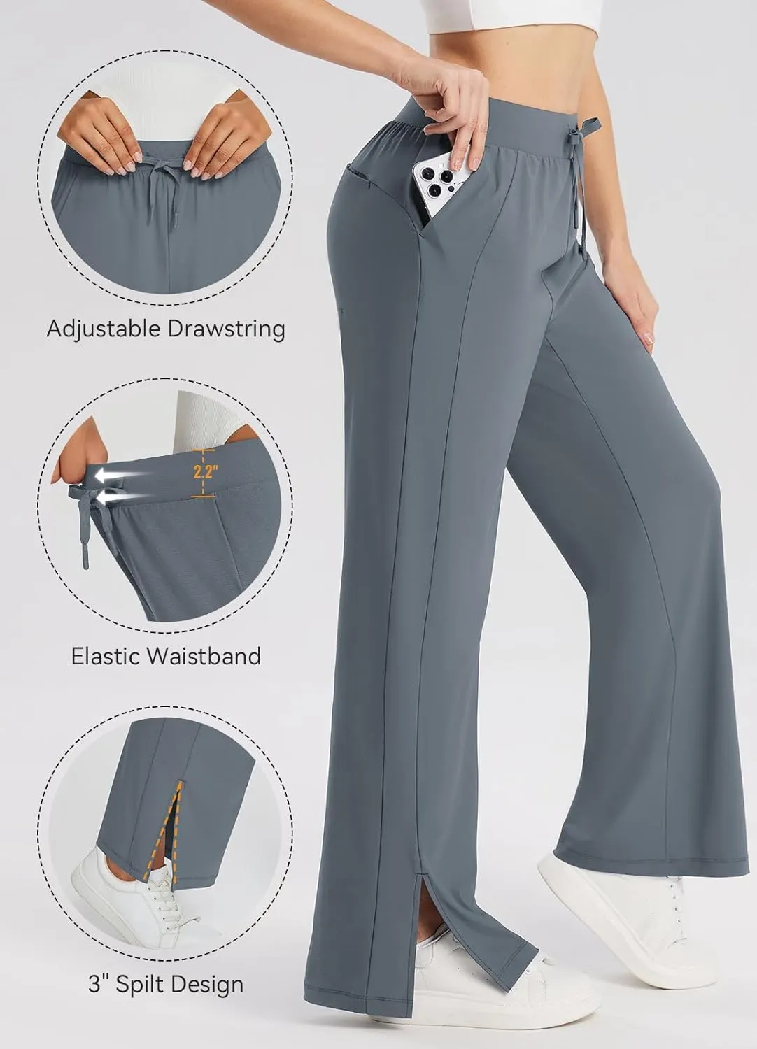 baleaf Women's Wide Leg Sweatpants Loose Drawstring Lounge Yoga Pants with Pocket High Waist Dress Pants UPF50  Causal Summer