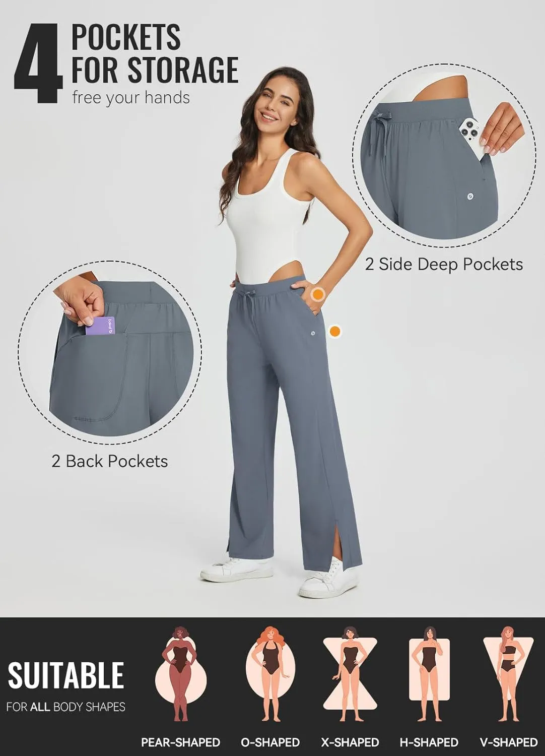 baleaf Women's Wide Leg Sweatpants Loose Drawstring Lounge Yoga Pants with Pocket High Waist Dress Pants UPF50  Causal Summer
