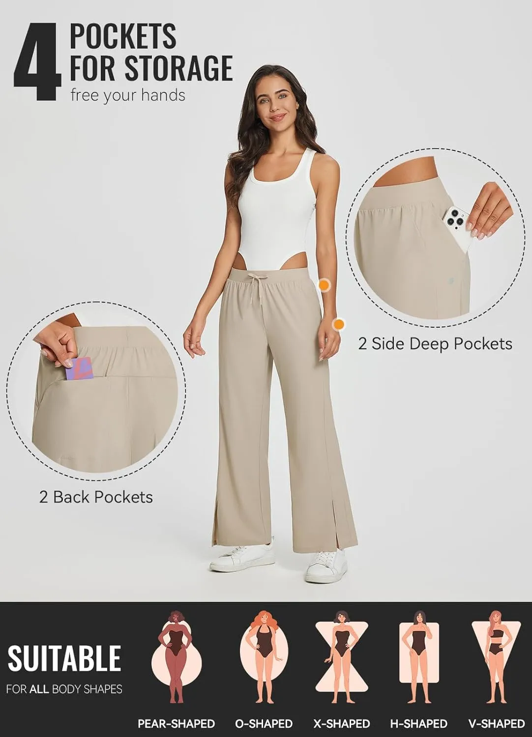 baleaf Women's Wide Leg Sweatpants Loose Drawstring Lounge Yoga Pants with Pocket High Waist Dress Pants UPF50  Causal Summer