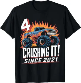 Birthday Monster Truck 4 year Old Boys 4th Party Born 2021 T-Shirt