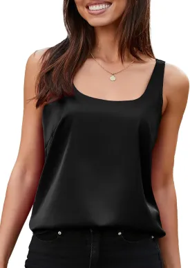 BLENCOT Women Satin Tank Top Casual Camisole Summer Shirt Basic Fashion Dressy Sleeveless Blouses S-2XL