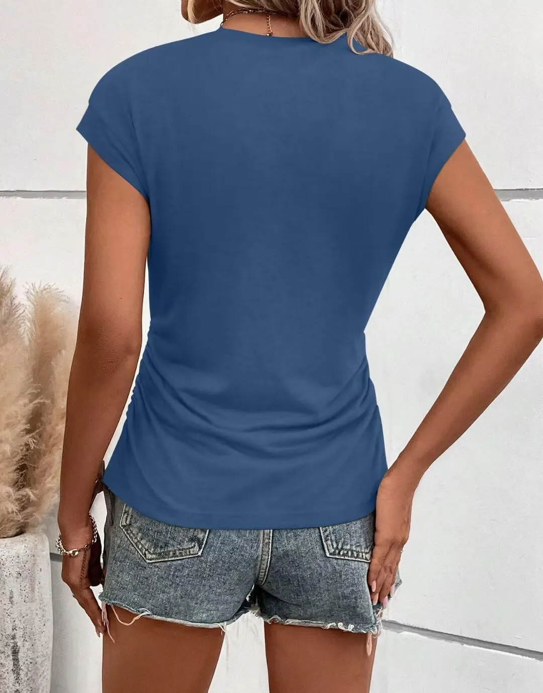 Bliwov Womens Summer Cap Sleeve Tops Business Casual Crewneck T Shirts Trendy Outfits Beach Vacation Clothes Fashion Blouses