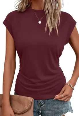 Bliwov Womens Summer Cap Sleeve Tops Business Casual Crewneck T Shirts Trendy Outfits Beach Vacation Clothes Fashion Blouses