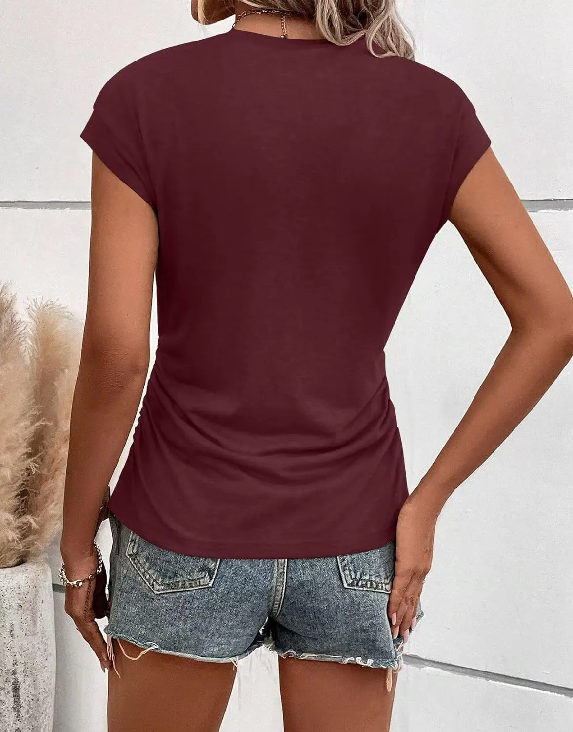 Bliwov Womens Summer Cap Sleeve Tops Business Casual Crewneck T Shirts Trendy Outfits Beach Vacation Clothes Fashion Blouses