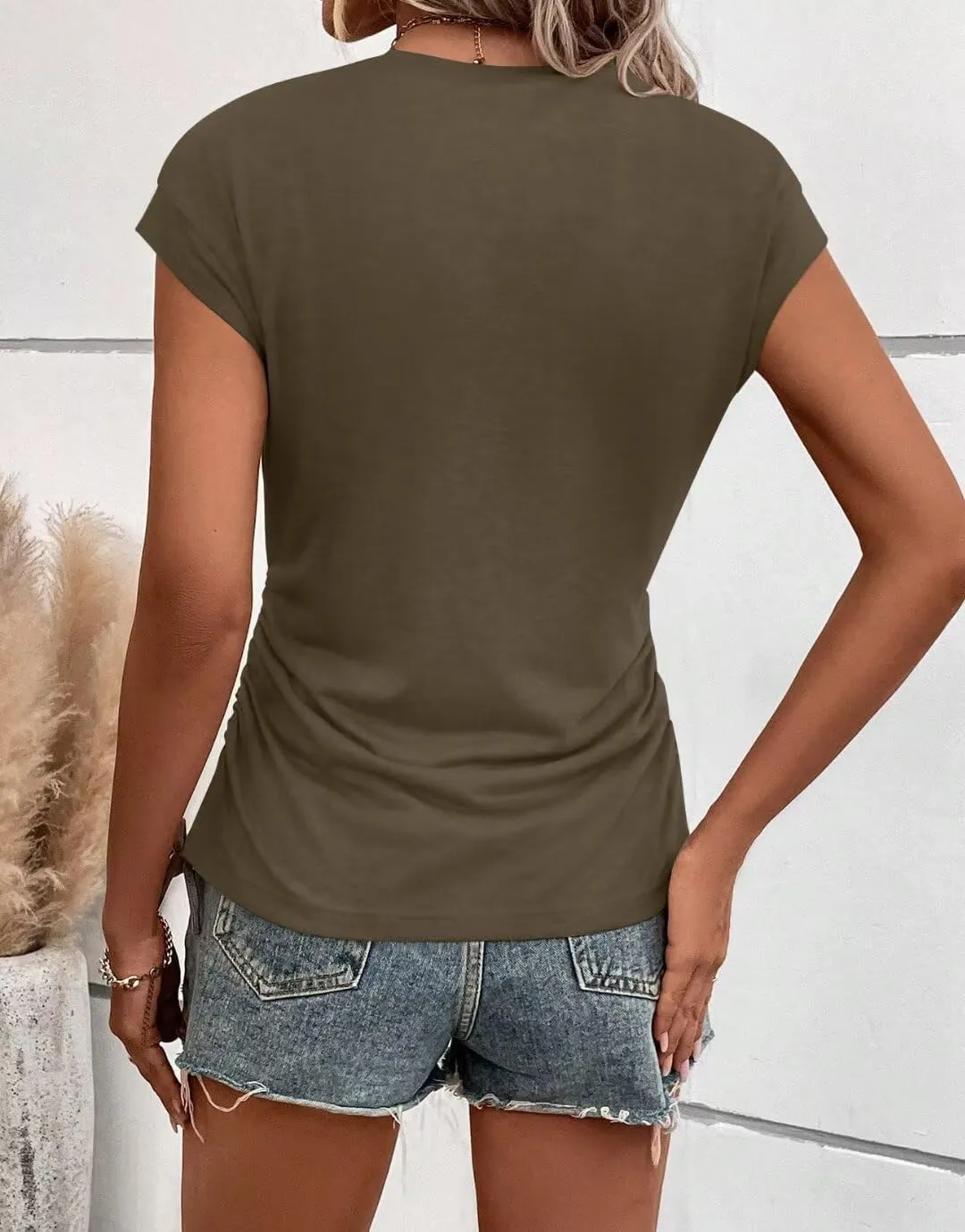 Bliwov Womens Summer Cap Sleeve Tops Business Casual Crewneck T Shirts Trendy Outfits Beach Vacation Clothes Fashion Blouses