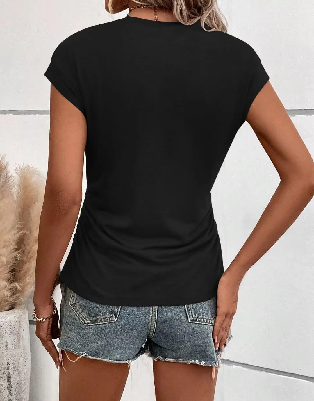Bliwov Womens Summer Cap Sleeve Tops Business Casual Crewneck T Shirts Trendy Outfits Beach Vacation Clothes Fashion Blouses