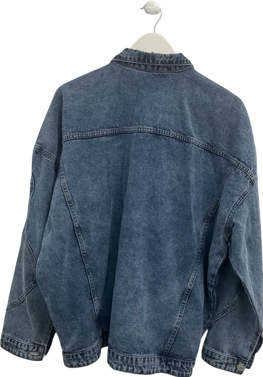 boohooMan Blue Oversized Overdyed Curved Placket Denim UK L