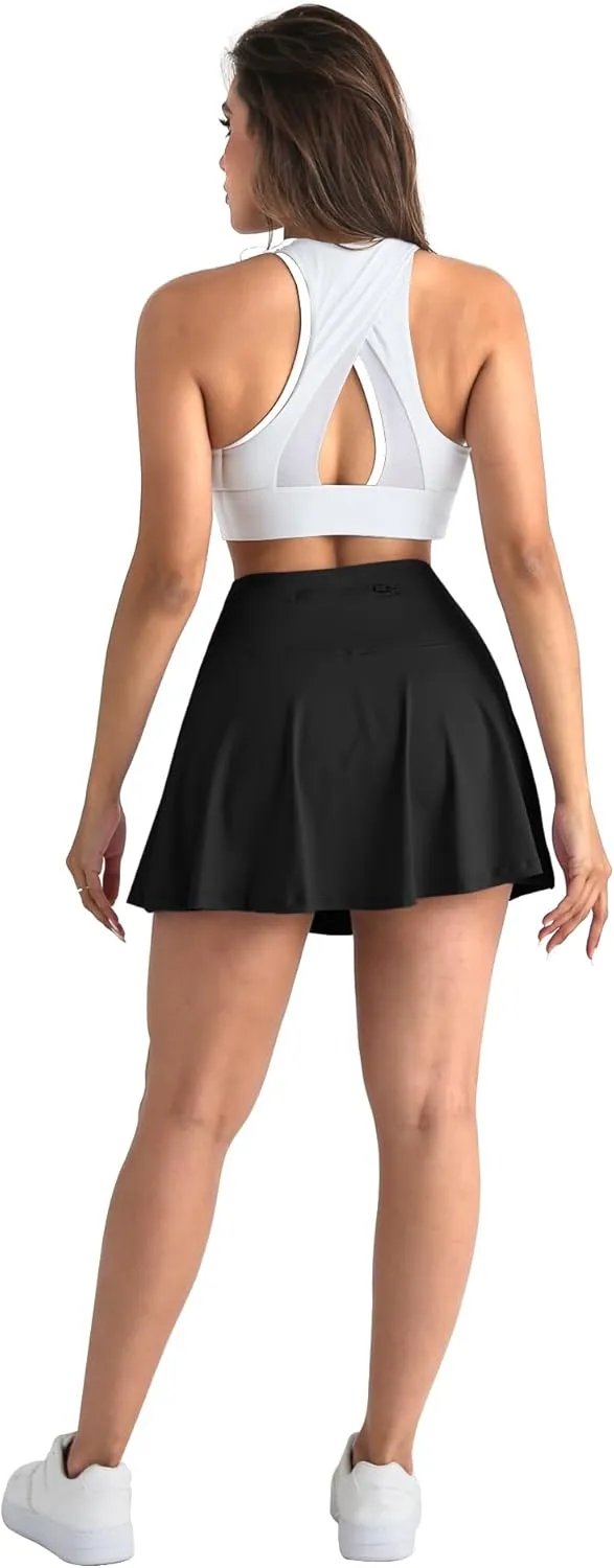 CHRLEISURE Women Tennis Golf Skirt with Pockets - High Waisted Crossover Golf Pleated Athletic Workout Dress Running Skort