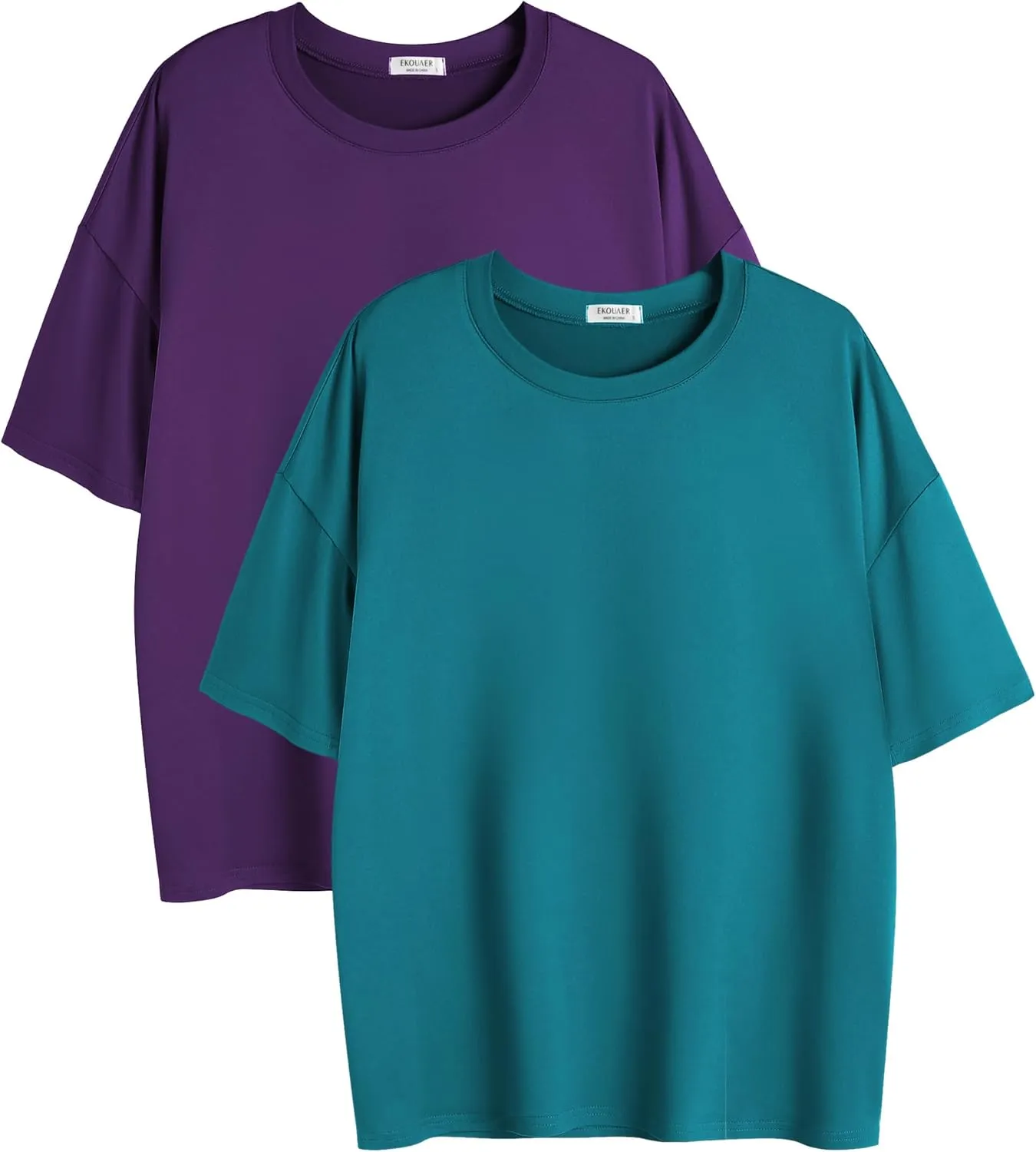 Ekouaer 2 Pack Womens Tops Short Sleeve Oversized T Shirts Summer Spring Tops 2025 Basic Casual Tee Top S-XXL