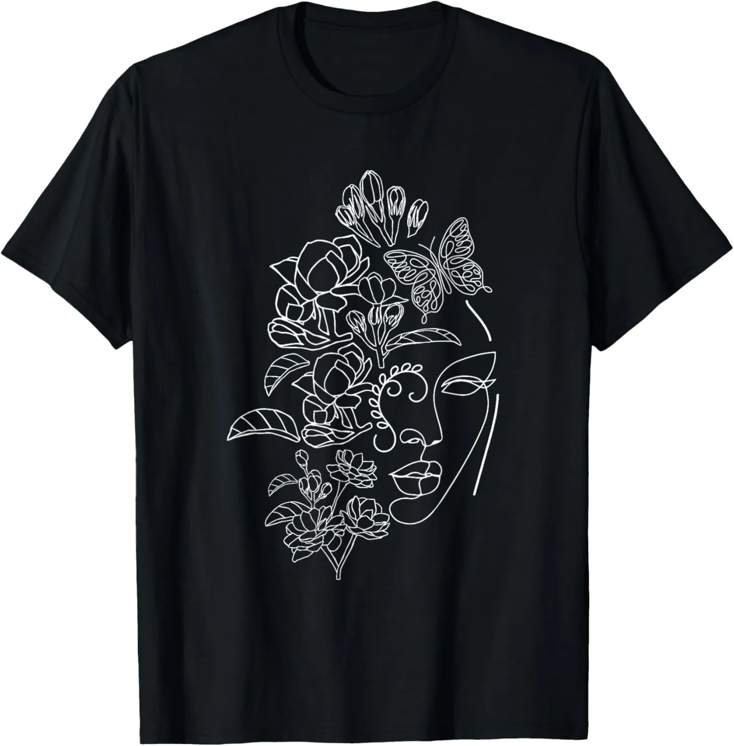 Floral Head Woman Flower Line Art Abstract Novelty Gifts T-Shirt