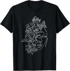Floral Head Woman Flower Line Art Abstract Novelty Gifts T-Shirt