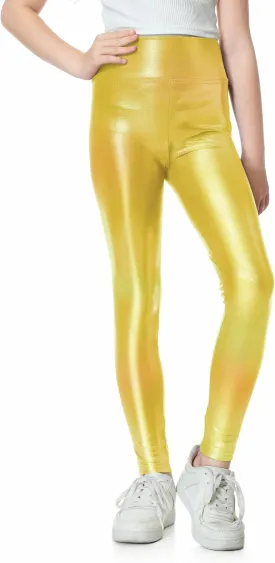 Girls Metallic Active Leggings Size 4-14 Years Shiny Sparkly Mystique Stretch Ankle Length for Kids Youth Teen