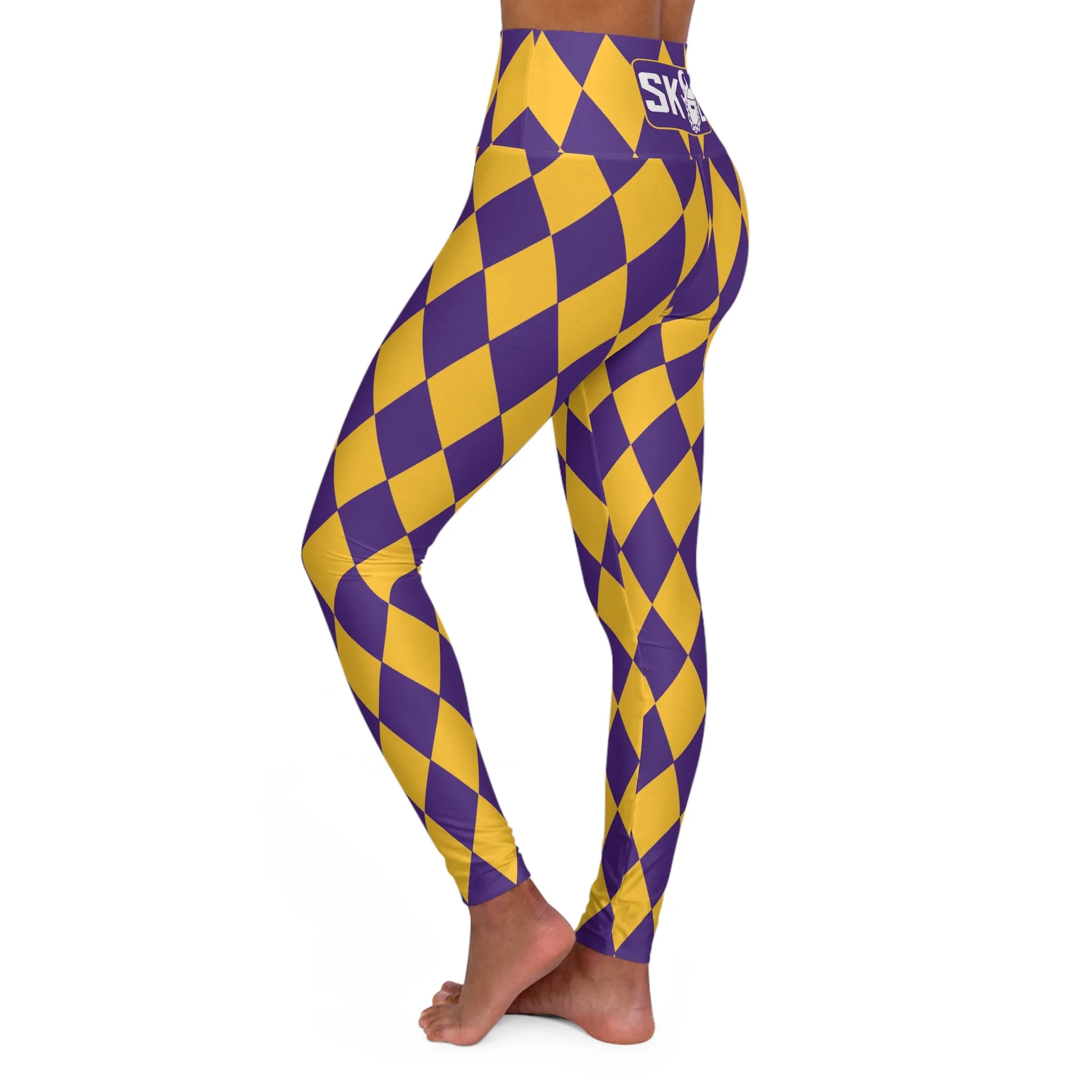 High Waisted Yoga Leggings - Purple/Gold Diamonds