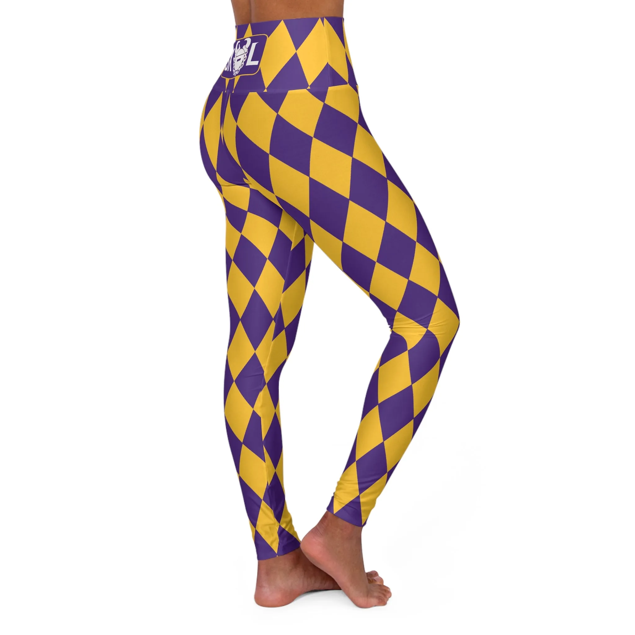 High Waisted Yoga Leggings - Purple/Gold Diamonds