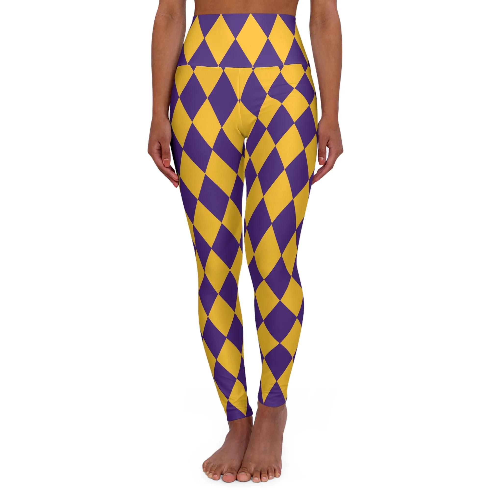 High Waisted Yoga Leggings - Purple/Gold Diamonds