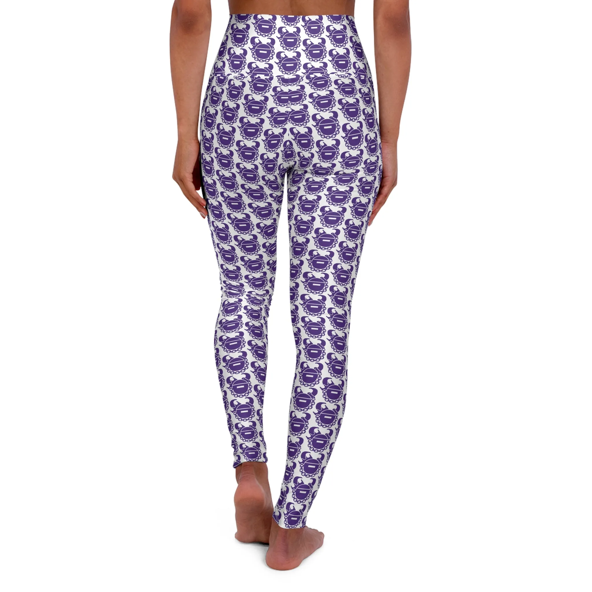 High Waisted Yoga Leggings - White/Purple Helmets