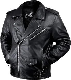HWK Brando Leather Motorcycle Jacket for Men, Ultra Comfy Vintage Style Genuine Black Leather Jacket with CE Armor and Thermal Lining, Water Resistant Biker Jacket for All-Weather Riding - XX Large