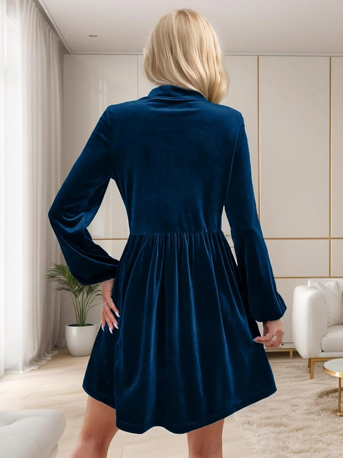 IFFEI Womens Long Sleeve Velvet Dress V-Neck Fall Winter Wedding Guest Mini Dresses for Women 2025
