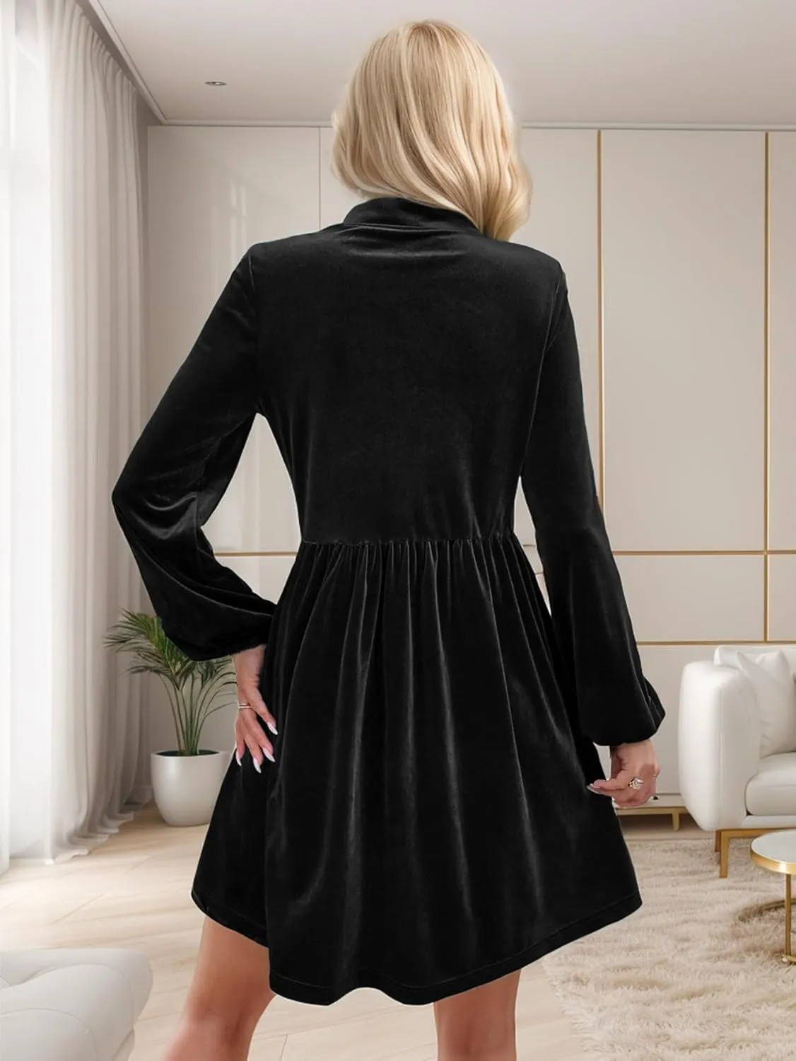 IFFEI Womens Long Sleeve Velvet Dress V-Neck Fall Winter Wedding Guest Mini Dresses for Women 2025