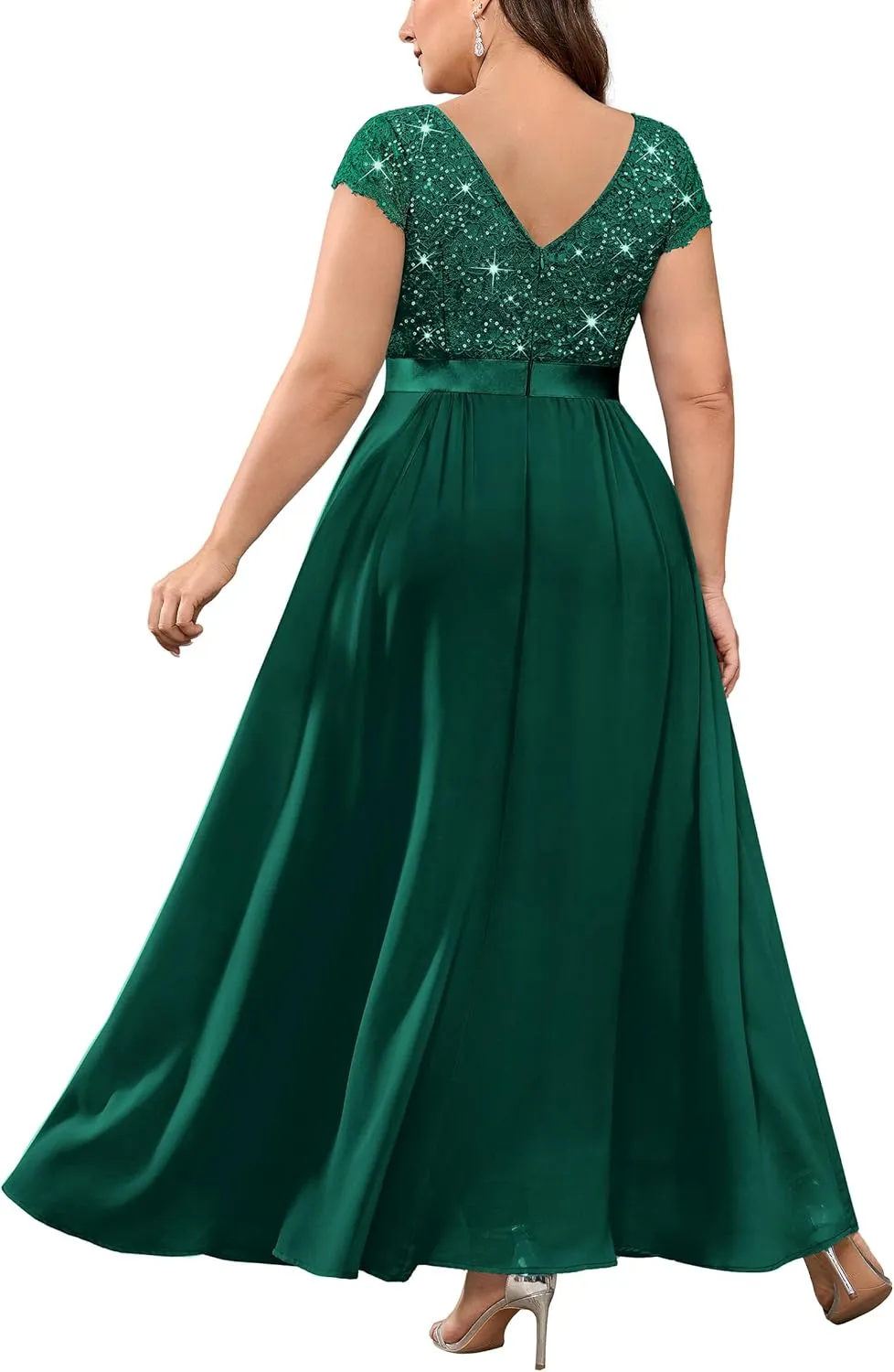 Knitee Women's Plus Size Sequin Floral Lace Formal Bridesmaid Party Flowy Maxi Dress