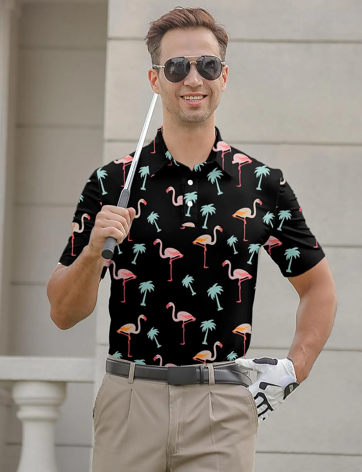 Mens Funny Golf Shirts for Men Polo Performance Moisture Wicking Dry Fit Shirt M-XXL