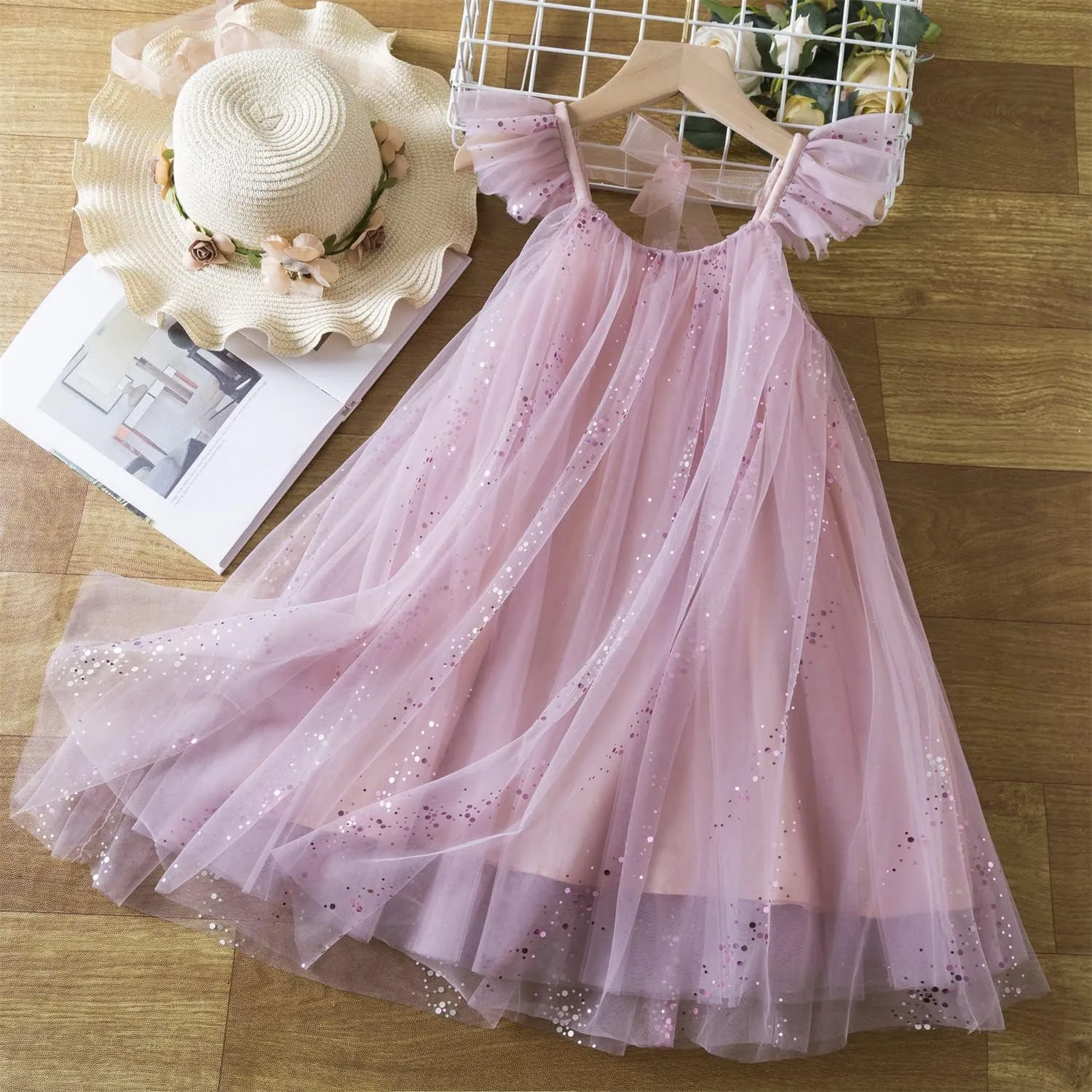 NNJXD Flower Girl's Wedding Dress Lace Sleeveless Tulle Summer Vintage Dresses