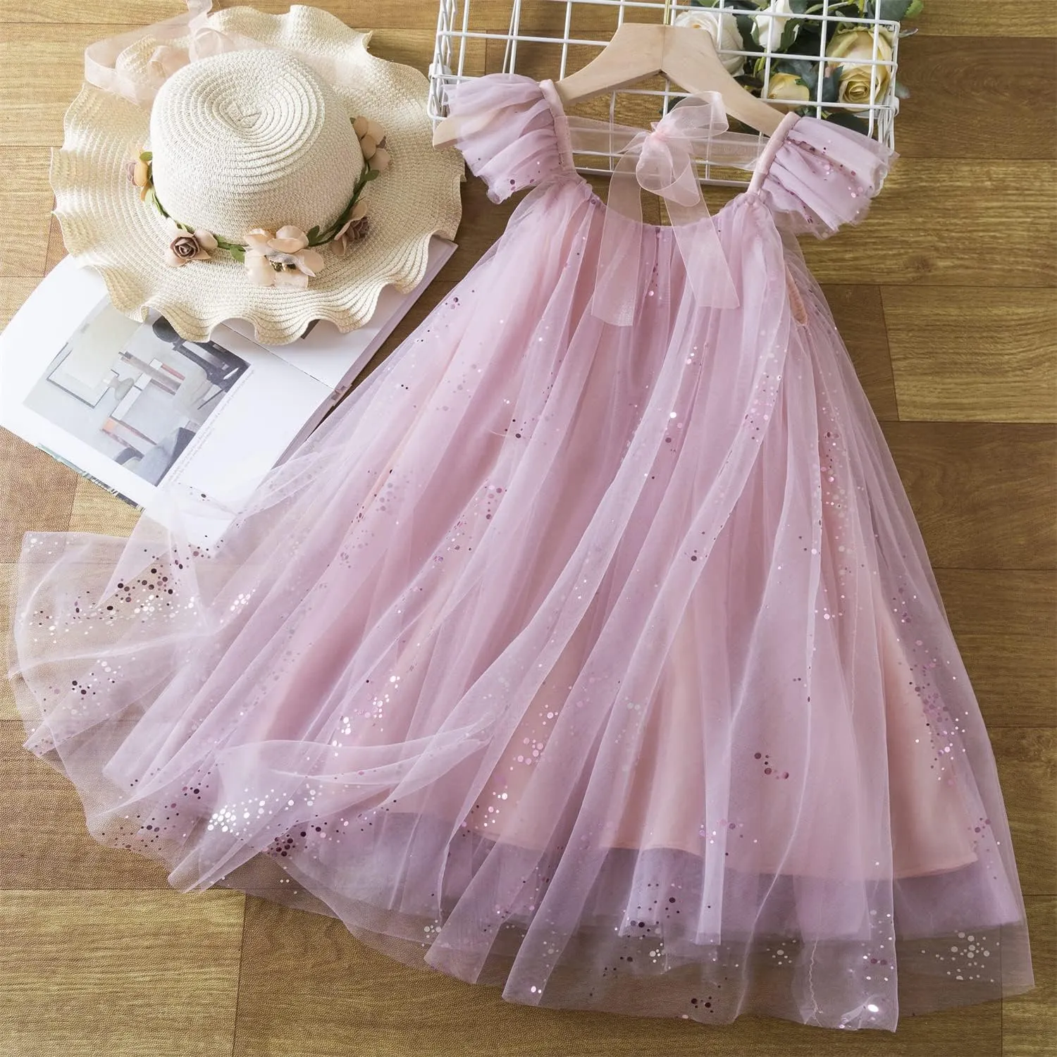 NNJXD Flower Girl's Wedding Dress Lace Sleeveless Tulle Summer Vintage Dresses
