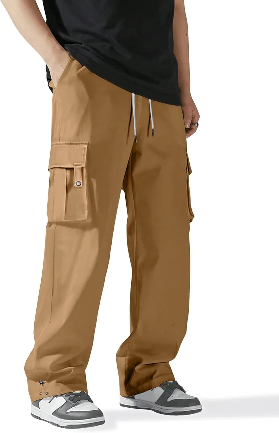 PLEPAN Men's Casual Cargo Pants Stretch Sweatpants Streetwear Trousers Hiking Drawstring Elastic Waist Workout Joggers