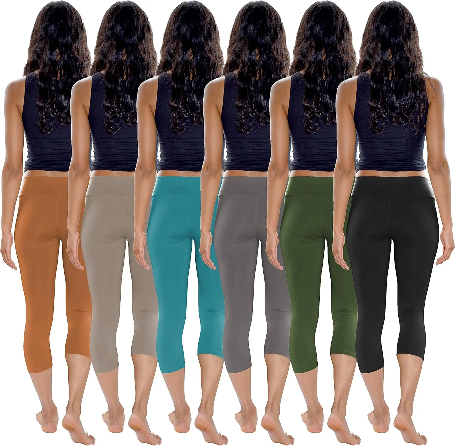 Sexy Basics Womens' Capri Length Skinny Pant Leggings | Ultra Soft Active Stretch Pants | Multi Packs & Colors