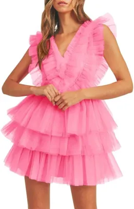 Tiered Tulle Homecoming Dresses for Teens Puffy Ruffles Short Prom Dresses A-Line Cocktail Party Club Growns