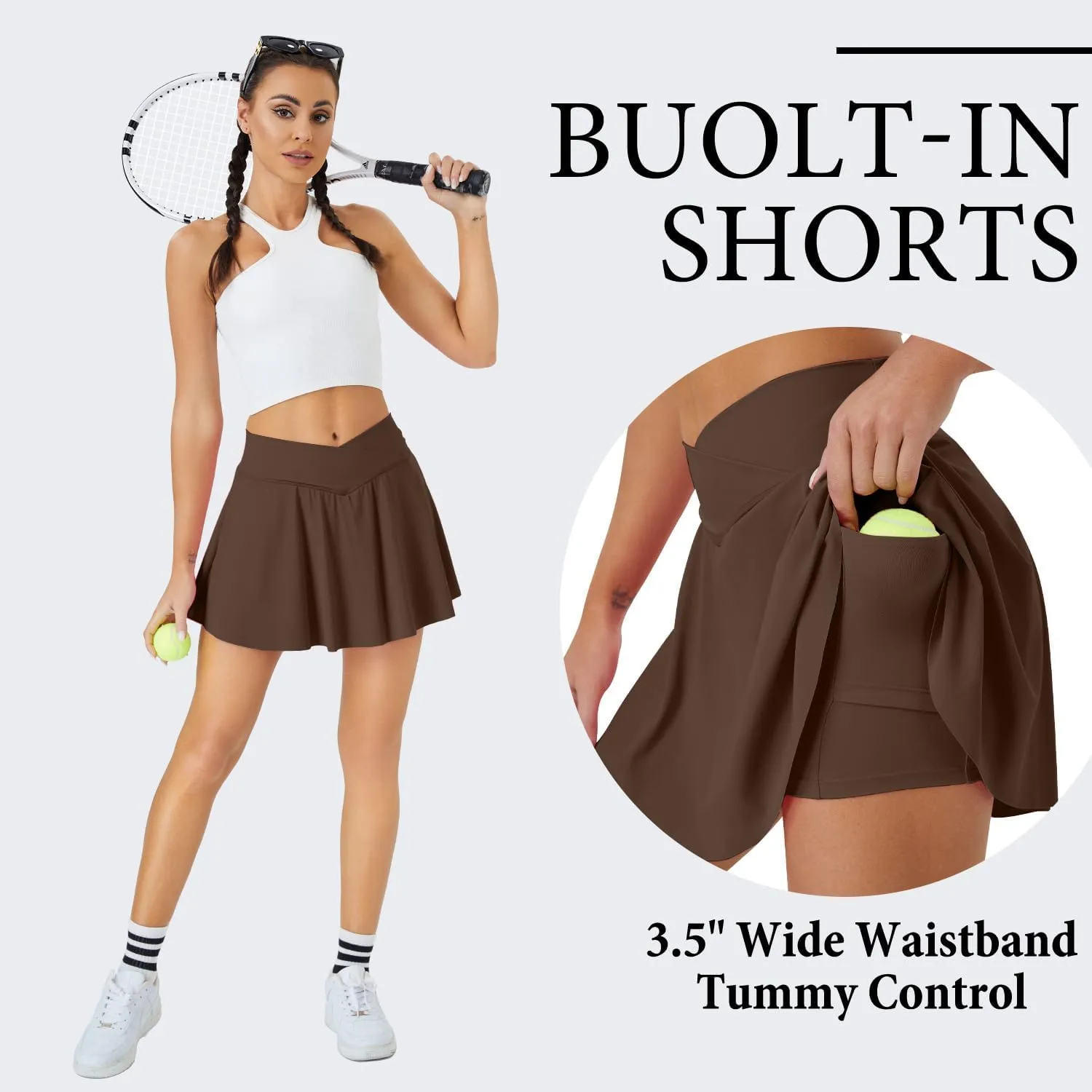 Womens Tennis Skirt with Pockets Shorts Crossover High Waisted Athletic Skorts Skirts for Golf Running Workout