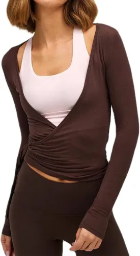 Womens Wrap Top Long Sleeve Tie Front Workout Ballet Pilates Yoga Shirt