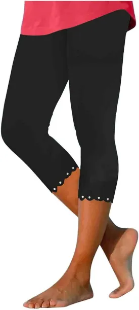 Xiaojmake High Waisted Capri Leggings for Women Summer Yoga Gym Workout Cropped Pants Rhinestone Patch Summer Beach Trousers