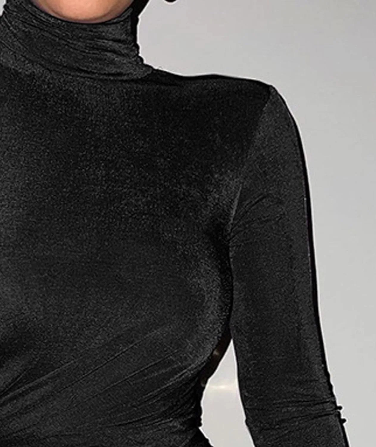 xxxiticat Women's Turtleneck Velvet Maxi Dress Long Sleeve Casual Wide Shoulder Pad Ruched High Neck Bodycon Dresses